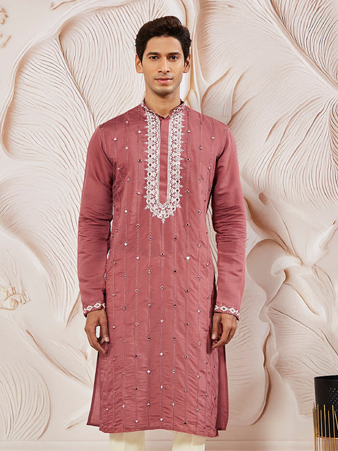 Men's Rose Pink Silk Blend Kurta